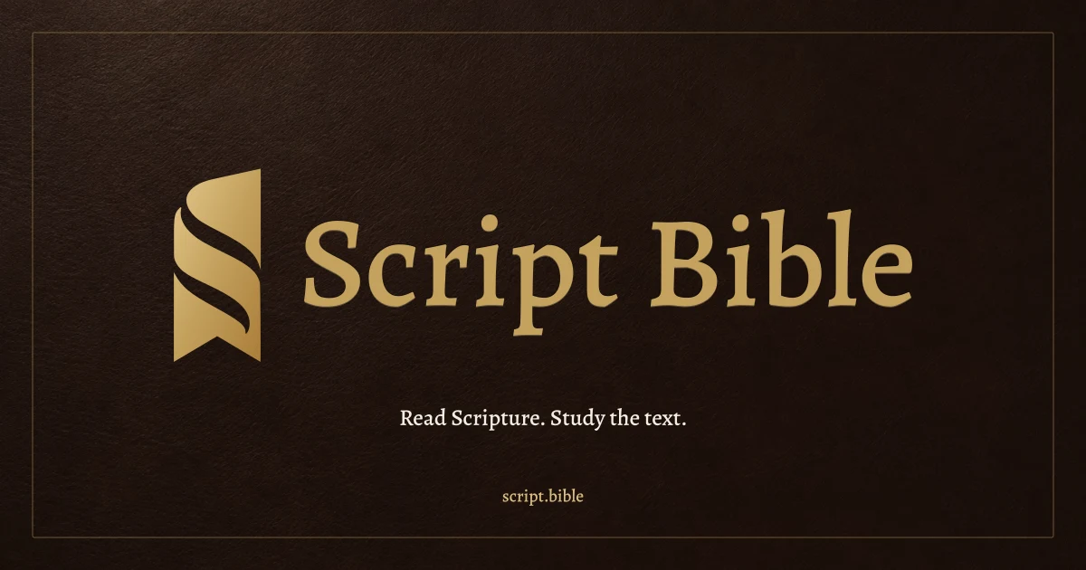 Script Bible gold bookmark and wordmark on rich brown leather.